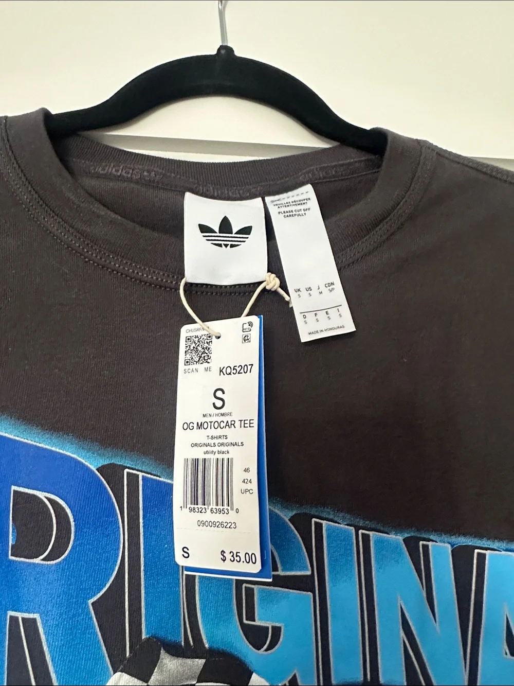 adidas Black Tee with Neon Green and Blue Racing Graphic